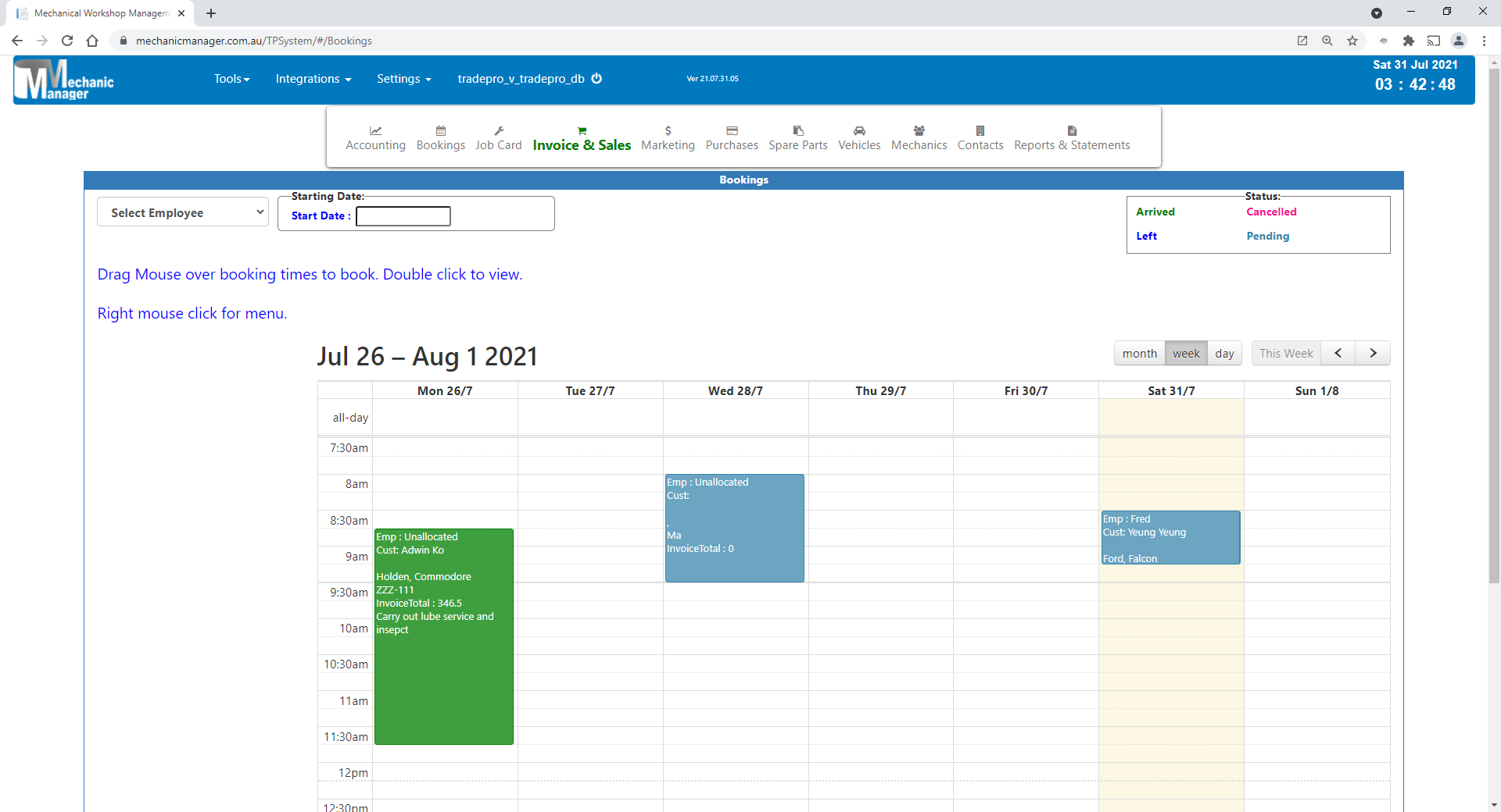 Booking calendar