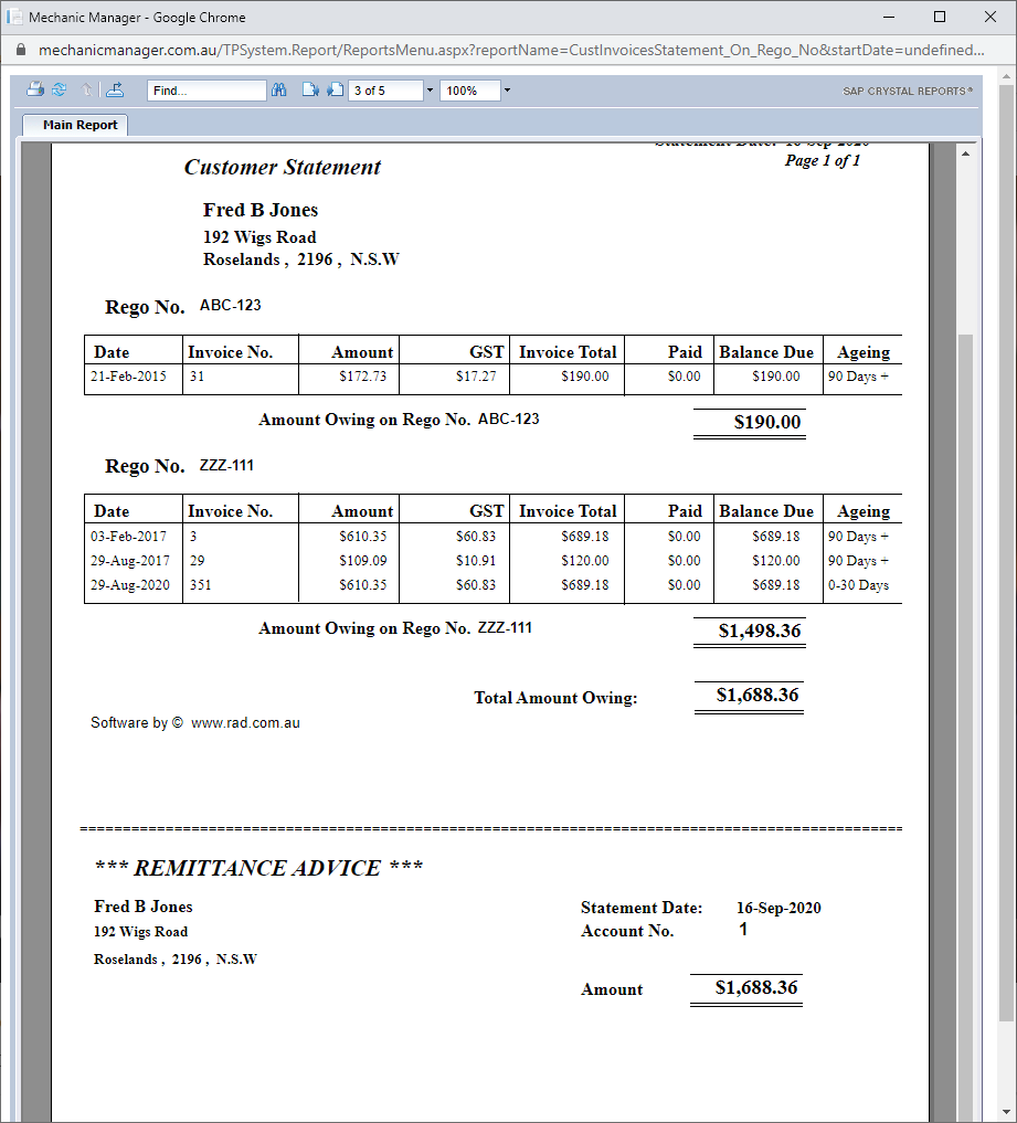Customer transactions and statements
