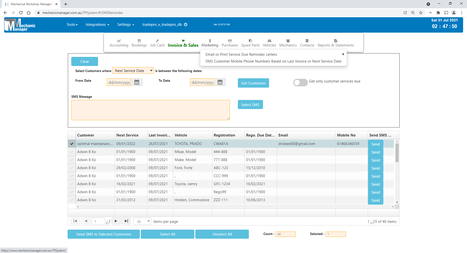 SMS reminders